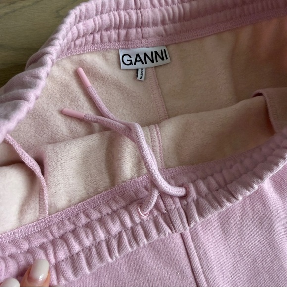 GANNI Software Isoli Pink Logo Jogger Sweatpants Organic Cotton Fleece Lined L - Picture 7 of 9